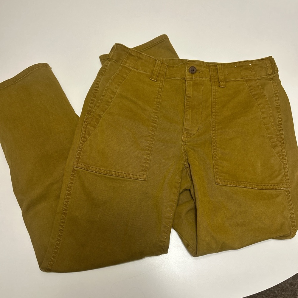 Madewell The Slim Straight Utility Cargo Pant Size 27 Amber Olive NWOT mustard